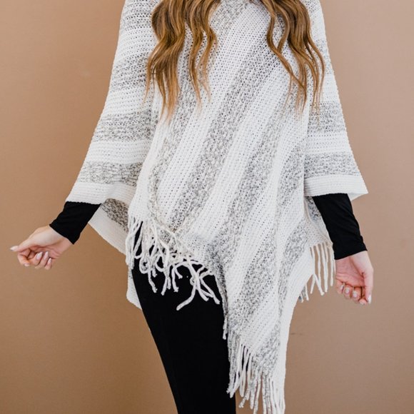 Striped Fringe Detail Poncho - Picture 6 of 6